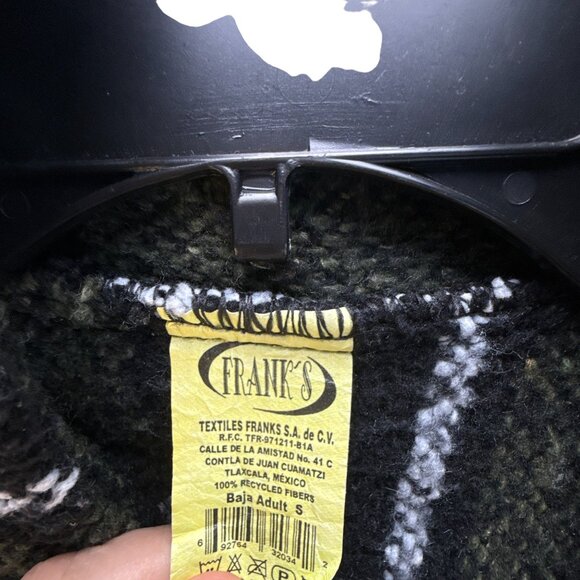 Franks Mexican Baja Hoodie Pullover Size Small Green & Black Striped Relaxed Fit - Picture 3 of 7